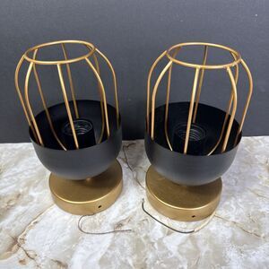 2 Pack Ceiling Light Fixture Gold Plate Matte Black Shade Bird Cage Incomplete**